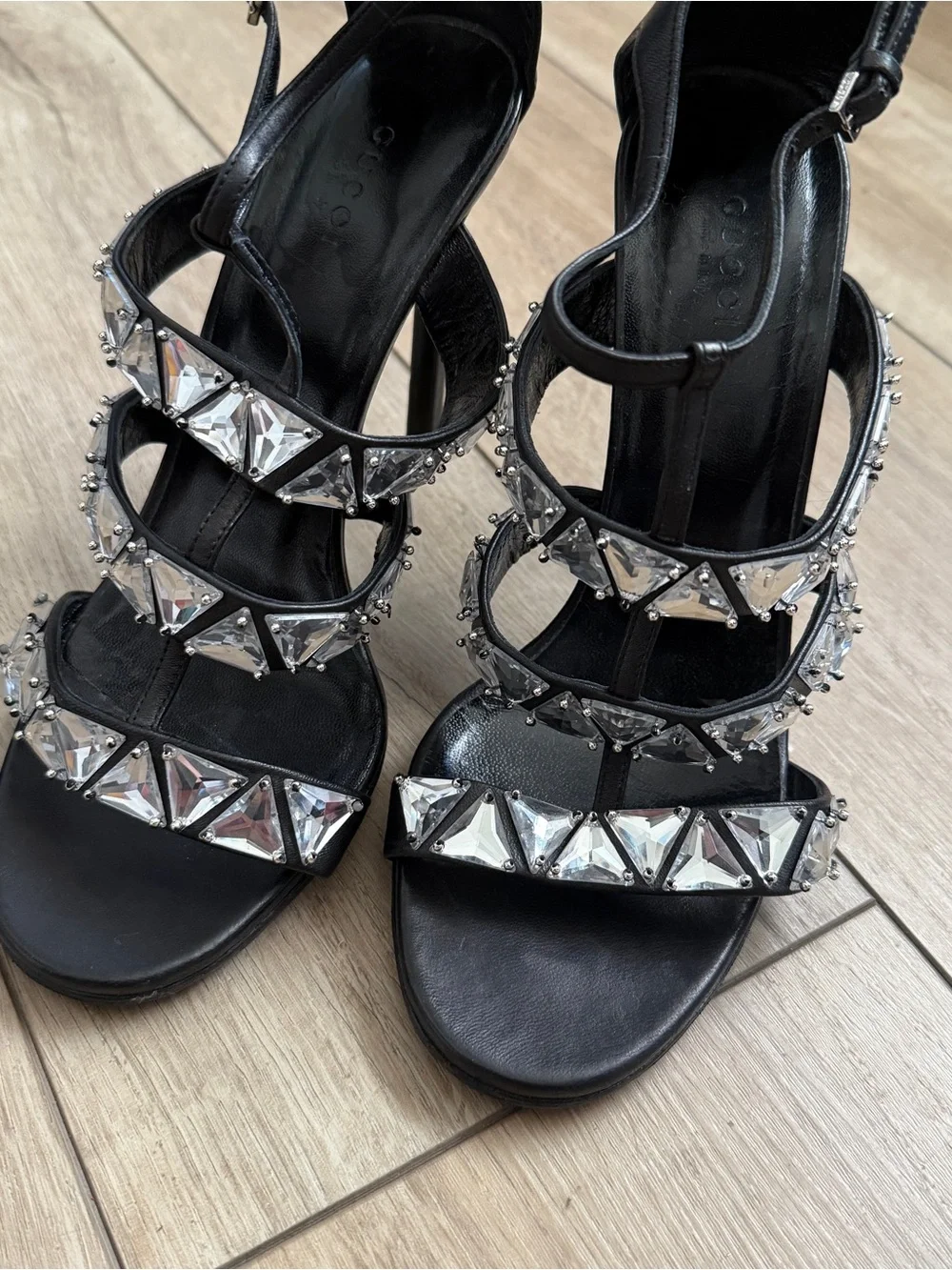 Gucci Napa Crystal Triple-Band Sandal Heels Size 39